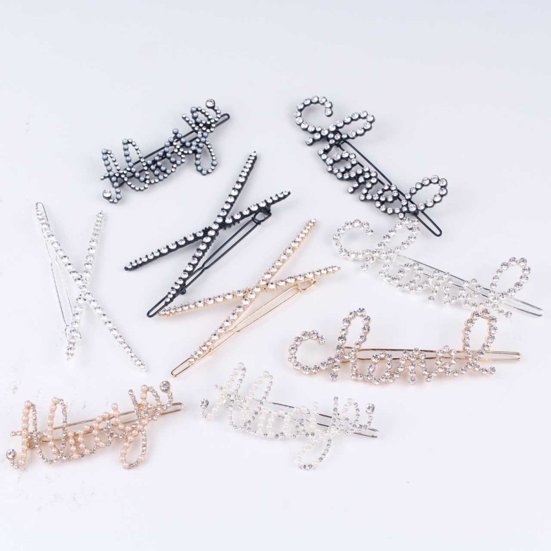 custom letter girl women word rhinestone crystal bling name hair clips