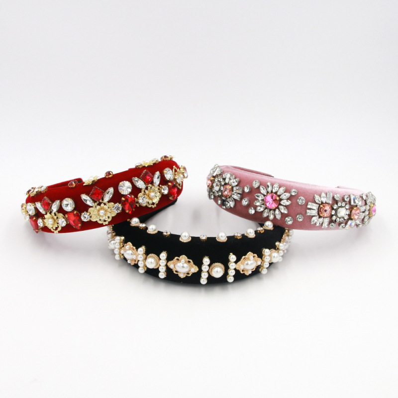 2019 fashion handmade baroque rhinestone crystal baroque pearl headbands
