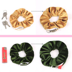 High Quality Velvet Pocket Hidden Elastic Zipper Hair Scrunchies for Women Ponytail Holder