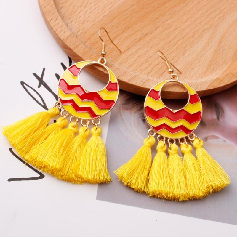 New retro bohemian women exaggerated big alloy creative tassel earrings