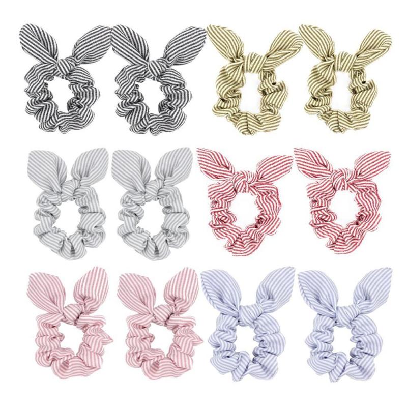 Top sale amazon wholesale custom korean rabbit ears hair holder stripe elastic hair ties Top sale amazon wholesale custom korean rabbit ears hair holder stripe elastic hair ties