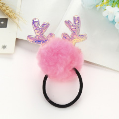 Korean New girls ball sequined antlers plush elastic hair ties for kids