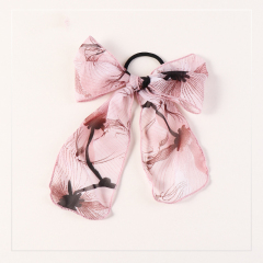 wholesale custom elastic printed flower ribbon bow hair ties for girls