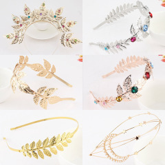 New wedding fancy hairbands women metal pearl hair hoop rhinestone baroque headband