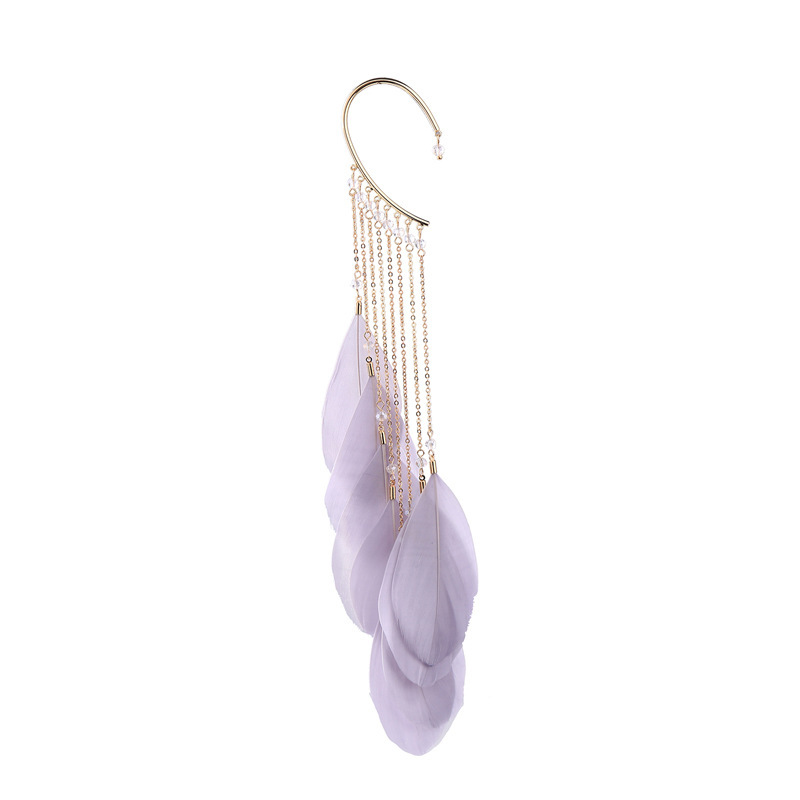 Fashion wholesale super fairy feather bohemian long tassel earless earrings
