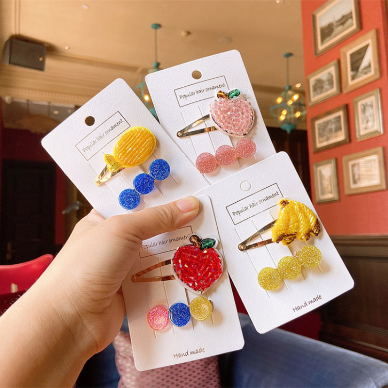 Korean children's hair accessories cute rhinestone beaded woven cherry banana fruit hair clip