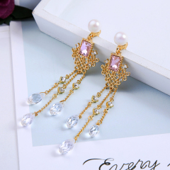 Wholesale fashion alloy silver crystal rhinestone long elegant tassel earrings