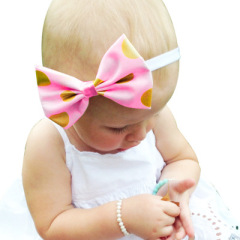1PC Printed gold wave point bows hairband baby girls headband hair accessories