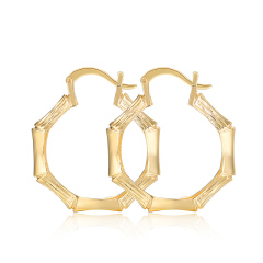 Wholesale copper polygon hoop plating 18k gold fashion women bamboo earrings