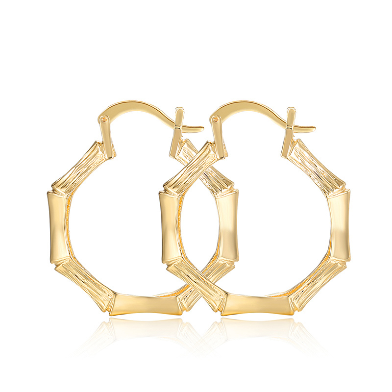 Wholesale copper polygon hoop plating 18k gold fashion women bamboo earrings Wholesale copper polygon hoop plating 18k gold fashion women bamboo earrings