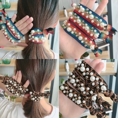 Women Bead Rainbow Glittering Pearl hair cord Accessor Elastic hair bands