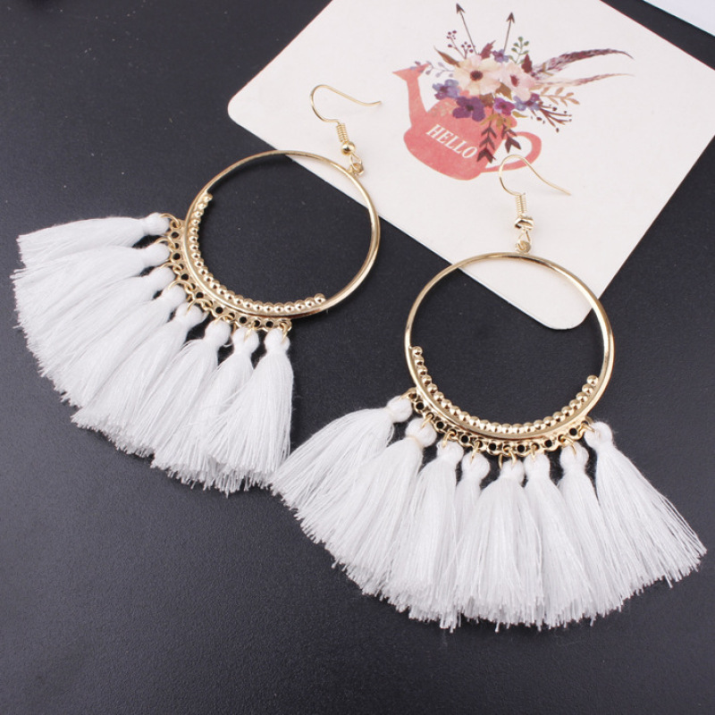 INS Amazon Hot sale Fashion Semicircle Long Tassel Ethnic Style Women Earrings