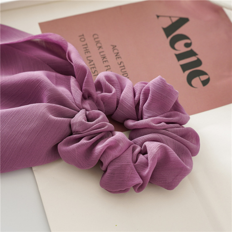 Wholesale Custom Girl  Ribbon Elastic Chiffon Long Ponytail Bow Scrunchies for Hair
