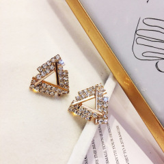 wholesale women geometric triangle S925 silver pin alloy crystal stud earrings