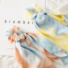 summer styles fashion tie dye hair ties thin colored ribbon hair bands long tail chiffon hair scrunchies