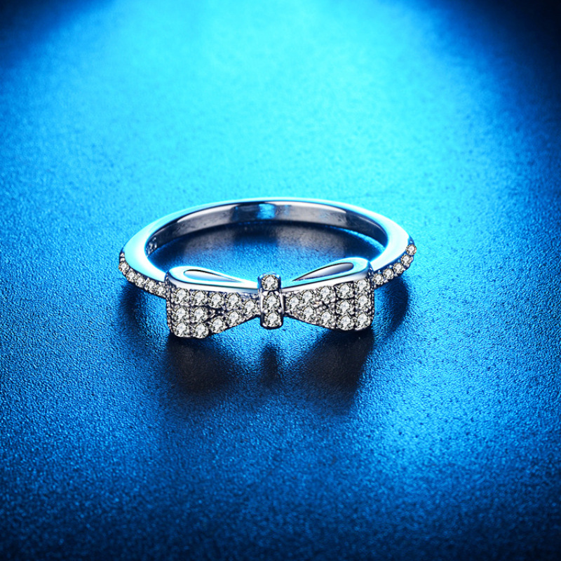 925 Sterling Silver Plated Cubic Zirconia Bow Tie Ring Micro Pave Cubic Zirconia Bowtie Ring