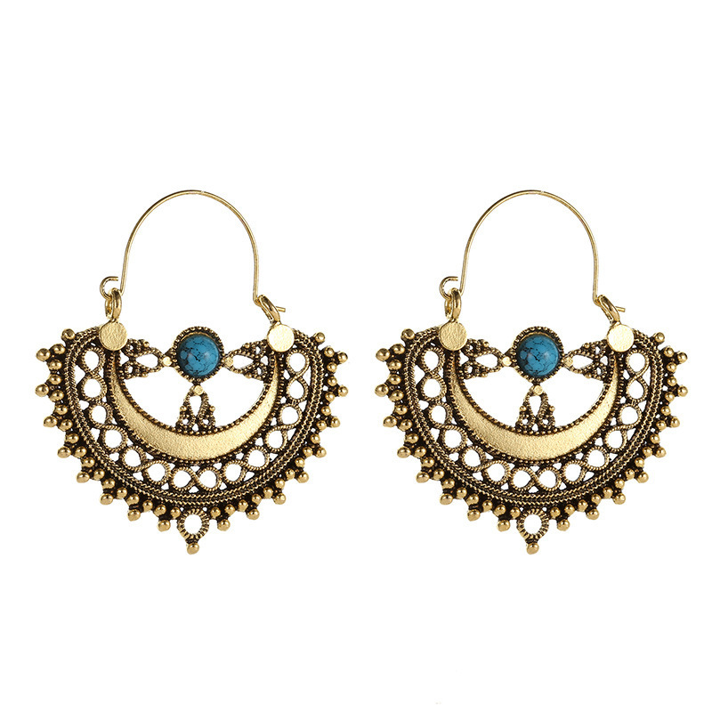 fancy boho Bohemian vintage Beach Hollow Pattern Carved ethnic earrings statement For Women