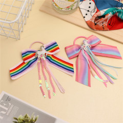 Rainbow bling unicorn glitter fabric for hair bow kids elastic hair tie
