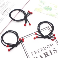 Manufacture hair tie high elastic three-line knotted red beads cherry colored head rope opp packaging hair ties