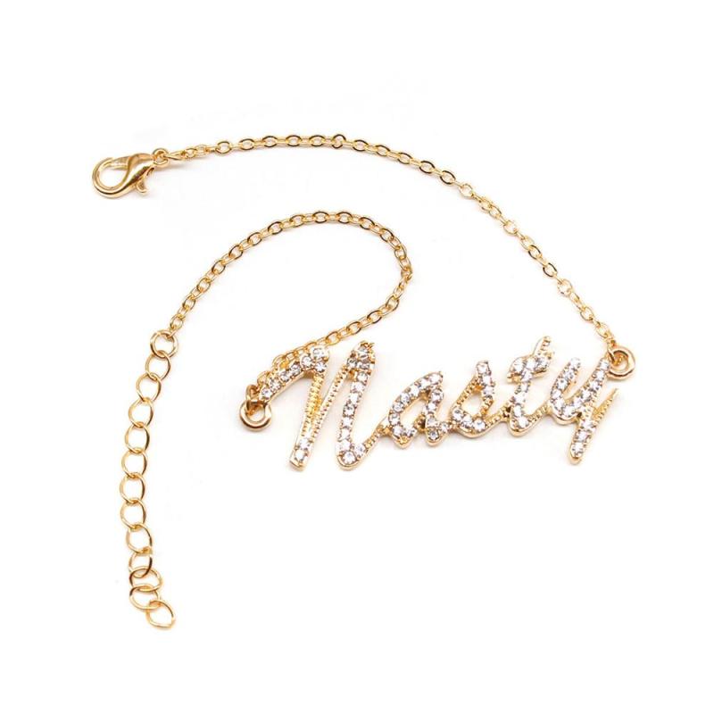 wholesale custom bohemian metal chain women jewelry crystal letter anklets