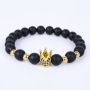 2020 New Arrival 8mm Black Natural Stones Rhinestone Men Crown Bead Bracelet For Gifts