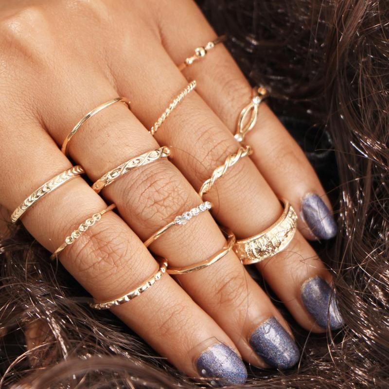 Fashion vintage silver lotus boho Beach Ring Punk Hollow out  jewely stack ring set boho for girls women