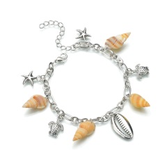 Hot sale jewelry sterling silver sea shell bead silver turtle bracelet anklets for women Hot sale jewelry sterling silver sea shell bead silver turtle bracelet anklets for women