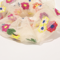 2020 summer hot sale ins retro gauze embroidery translucent girls flowers hair scrunchies