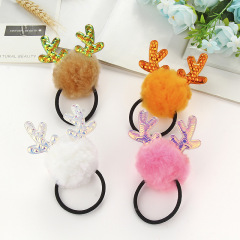 Korean New girls ball sequined antlers plush elastic hair ties for kids