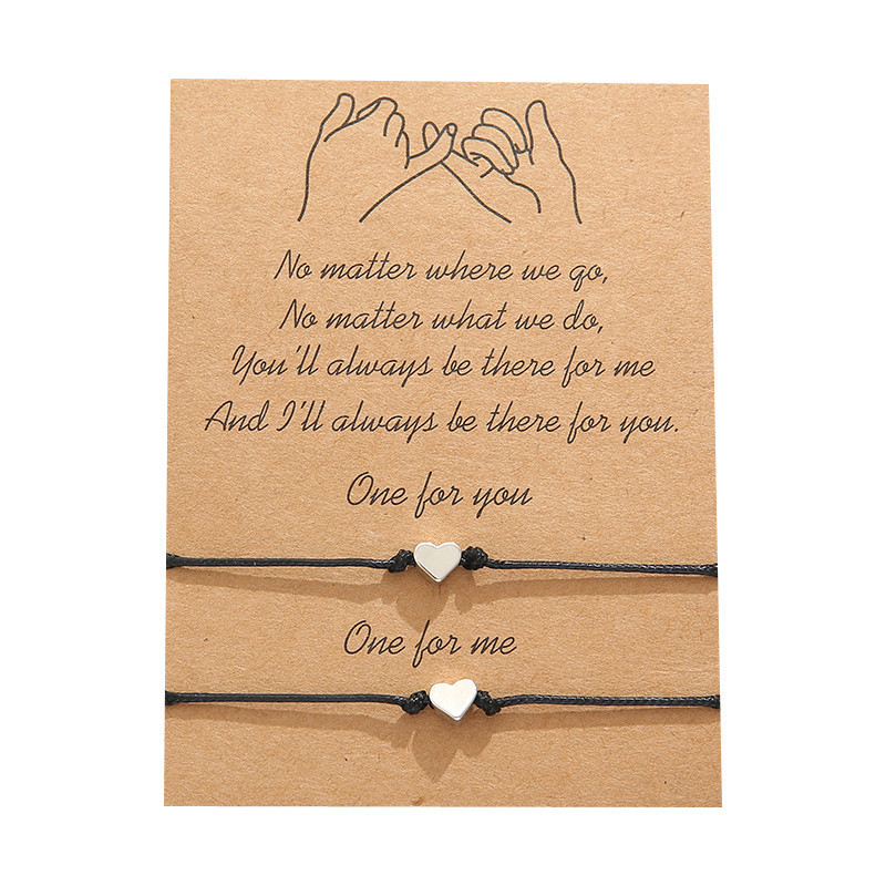 Amazon Hot Sale simple couples heart shape woven bracelets with Blessing card