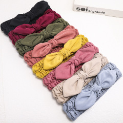 New Women Pure Color Bowknot Girls Female Makeup Fabric Elastic Headbands
