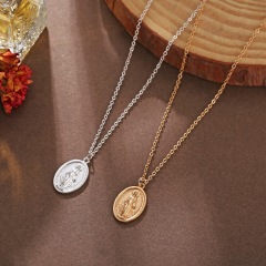 2020 hot sale creative retro style gold-color oval shape portrait coin necklace