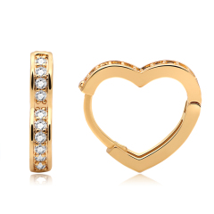Fashion women trendy cubic zircon gold copper hoop heart love mosaic earrings