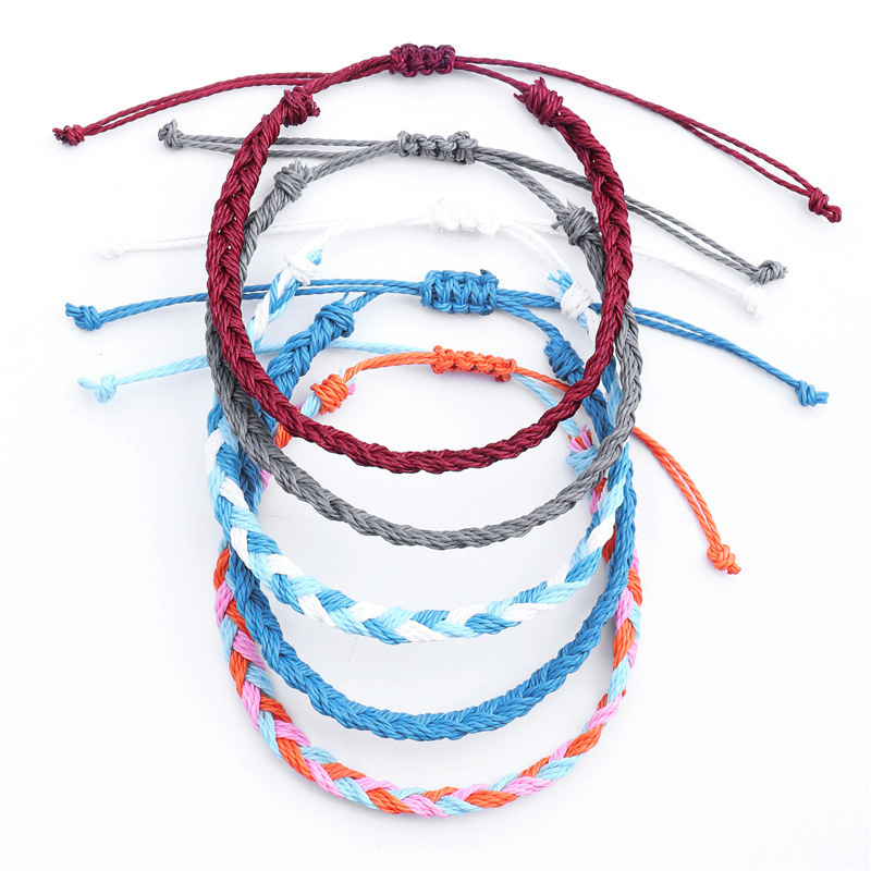 Multi color rope water proof Cord woven twisted adjustable braided bracelet