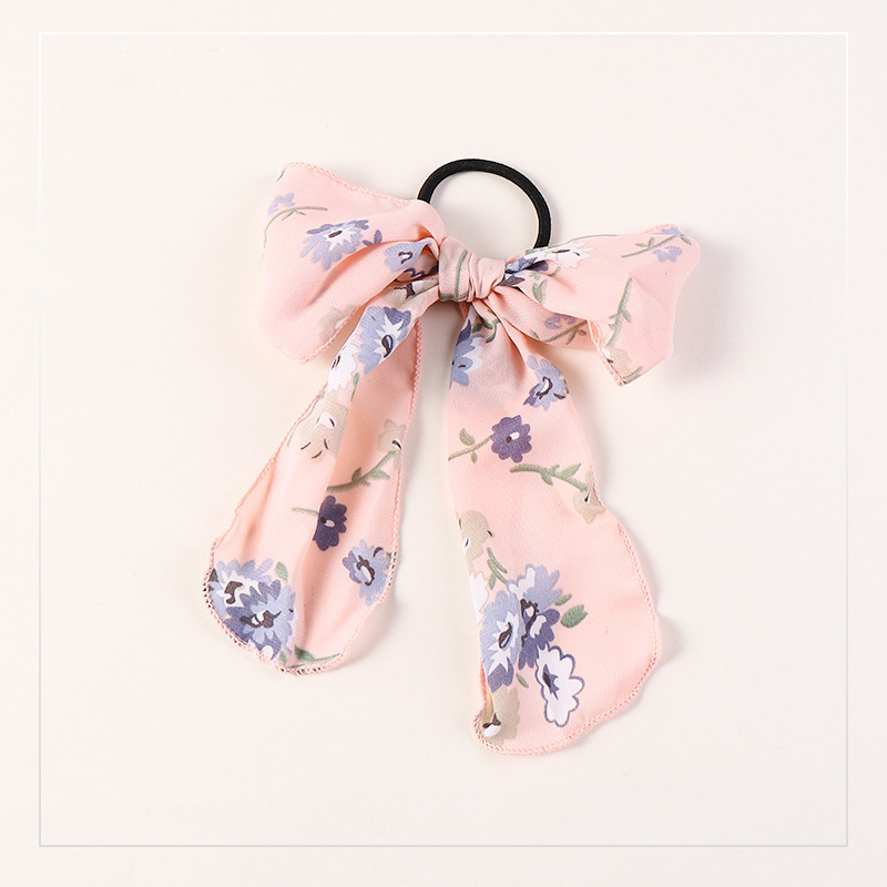 wholesale custom elastic printed flower ribbon bow hair ties for girls