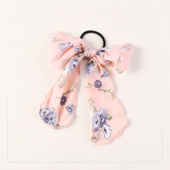 wholesale custom elastic printed flower ribbon bow hair ties for girls