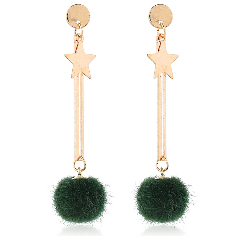 Winter Fashion Cute Star Faux Fur Ball Eardrop Dangle Drop Earrings For Women Winter Fashion Cute Star Faux Fur Ball Eardrop Dangle Drop Earrings For Women