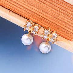 Fashion women jewelry bridal butterfly 925 sterling silver pearl earrings stud