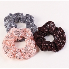 Amazon hot sale women girls handmade knitted sequins elastic hair scrunchies