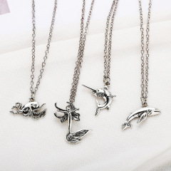 wholesale Amazon ins fashion dolphin mermaid long chain choker 3 multi layered necklace silver for women lady girls