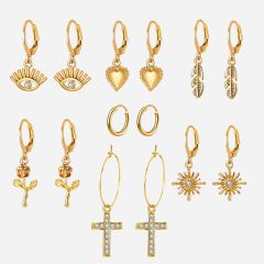 7pairs/set wholesale women girls trendy fashion heart drop earrings gold plated