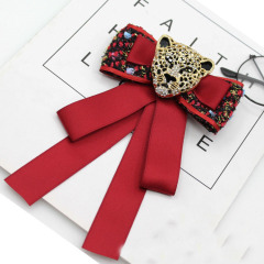 INS amazon korean latest fashion girls Fabric Canvas Corsage Collar Necktie animal leopard Bowknot brooches pins for women lady