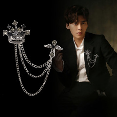 2020 INS amazon korean alloy rhinestone double mens brooch chain for man suite with chain