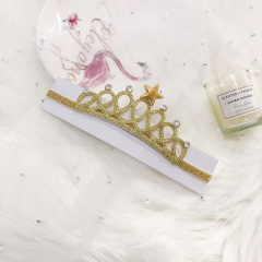 New design children crystal crown tiara hair band elastic headband