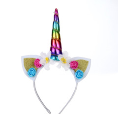 Colorful 3d artificial flower glitter bling cat ear unicorn headband