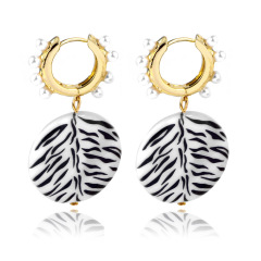 Fashion printing lemon chili alloy copper pearl shell women drop ladies earring