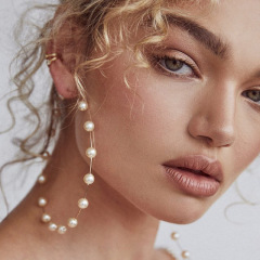 New arrive beads hanging round big baroque jewellery big pearl hoop earrings