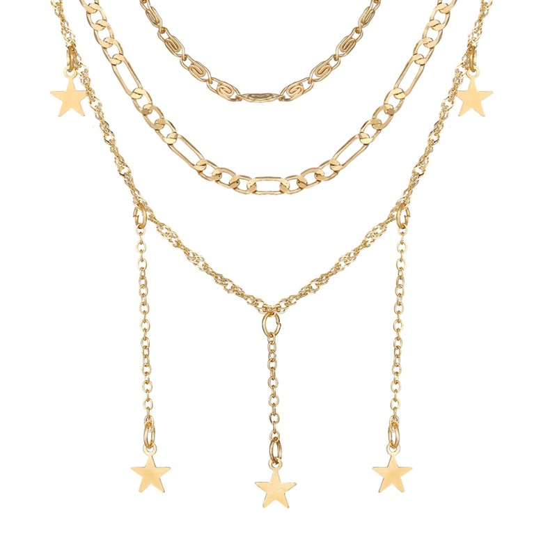 wholesale Amazon ins hot creative retro simple alloy pentagram multi layer necklace