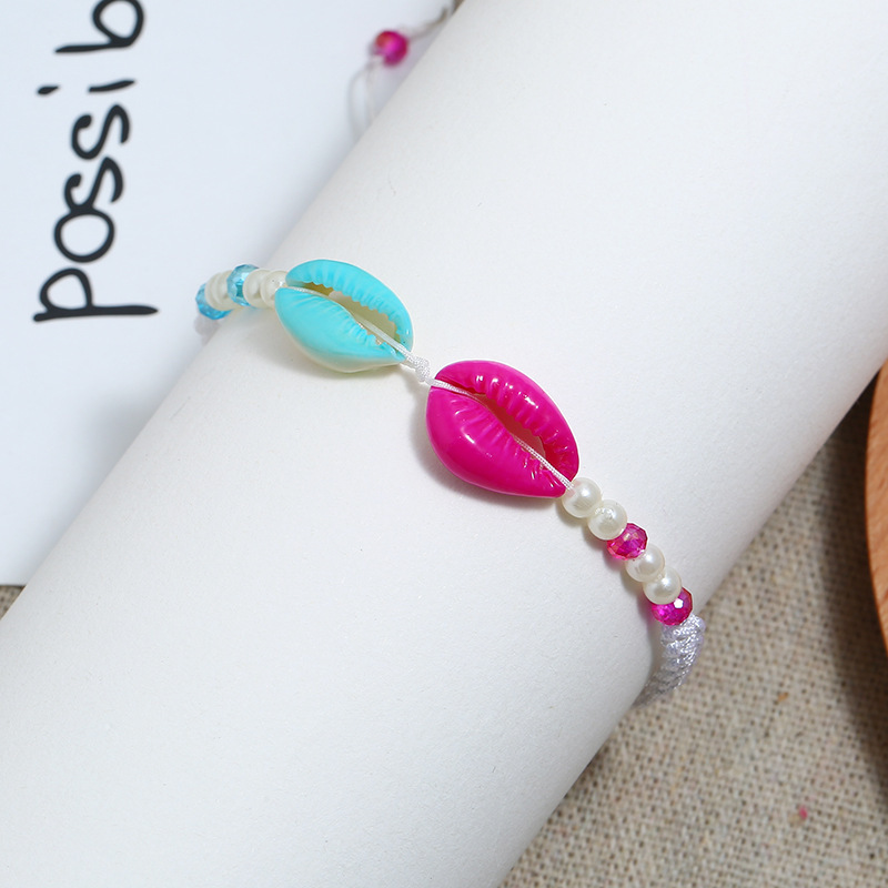 Bulk cheap unique hand modern woven pearl crystal cowrie sea shell bracelet for women