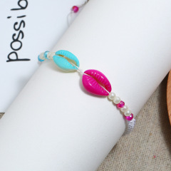 Bulk cheap unique hand modern woven pearl crystal cowrie sea shell bracelet for women
